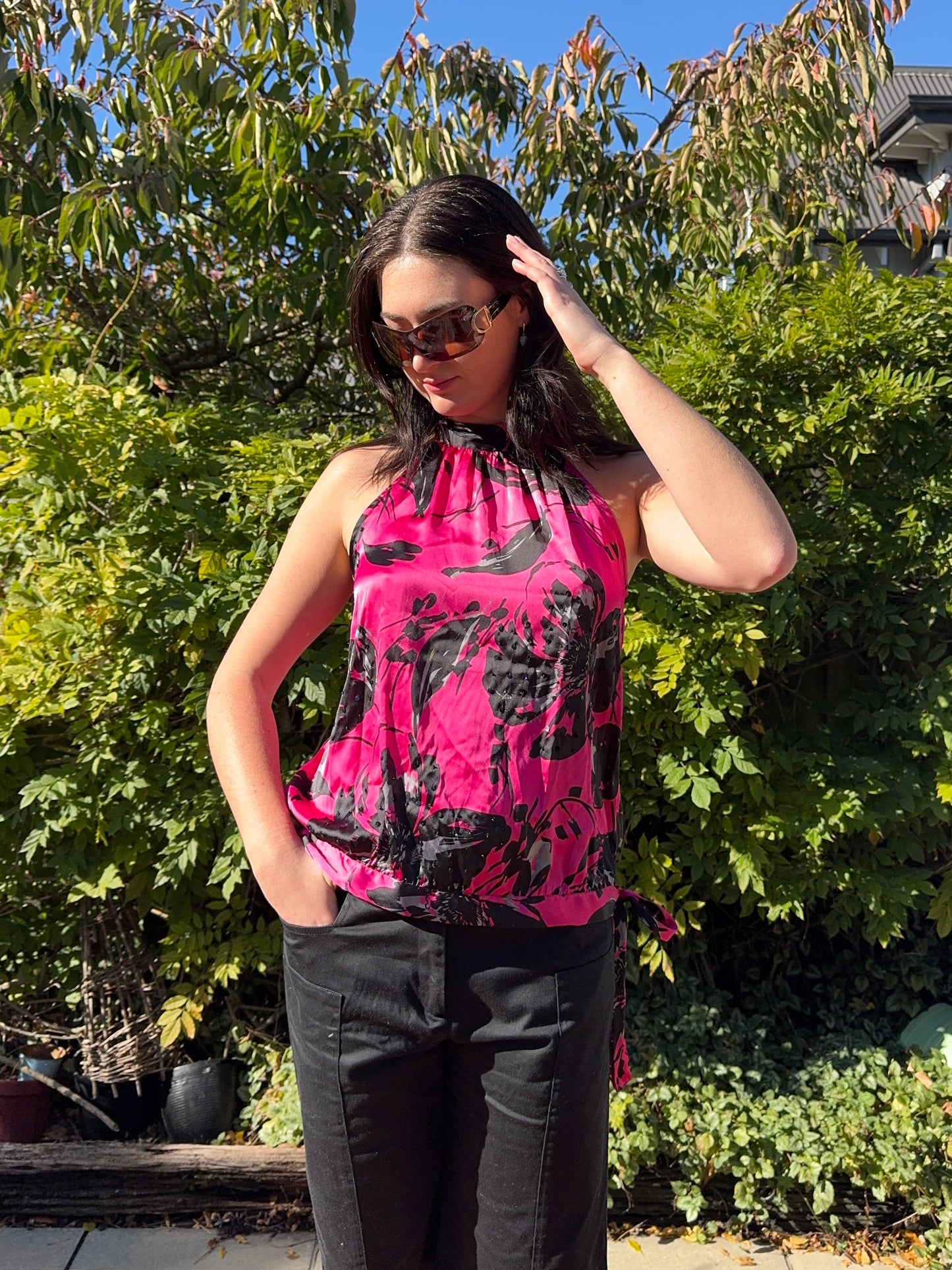 Beaded Floral Halter Top | Size 12-14