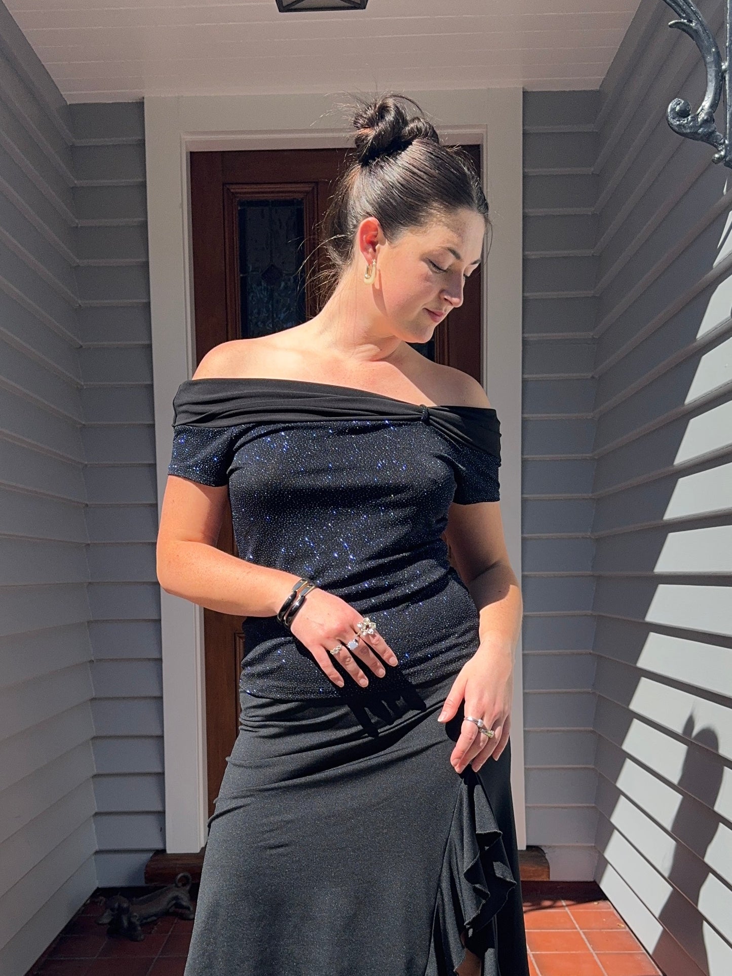 STAXS Sparkly Off-The-Shoulder Top | Size 14