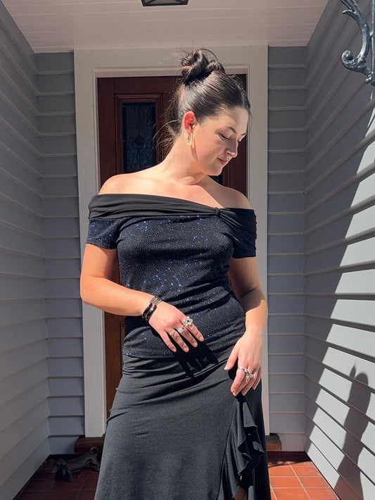 STAXS Sparkly Off-The-Shoulder Top | Size 14