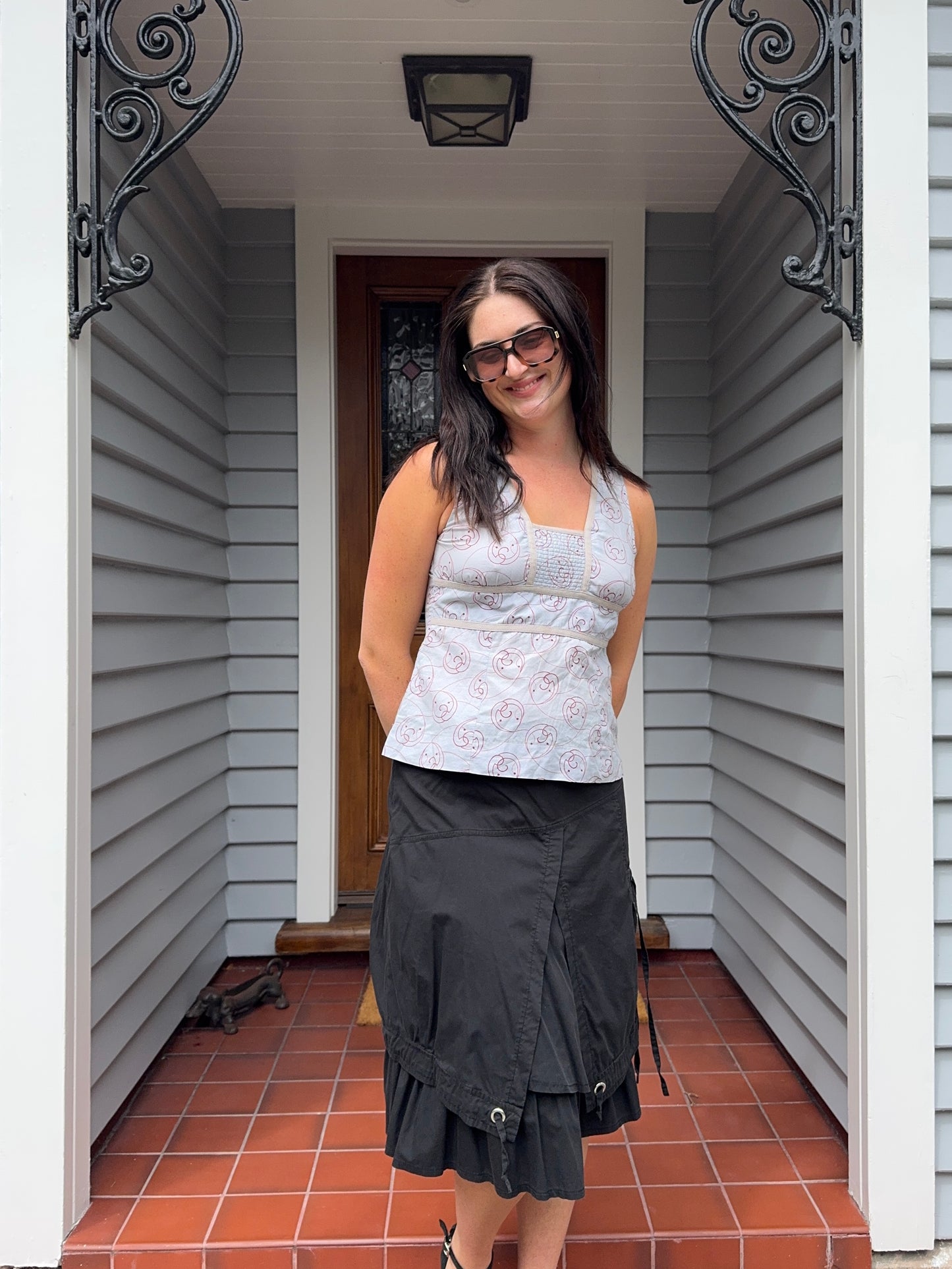 Blue & Red Patterned Blouse | Size 12