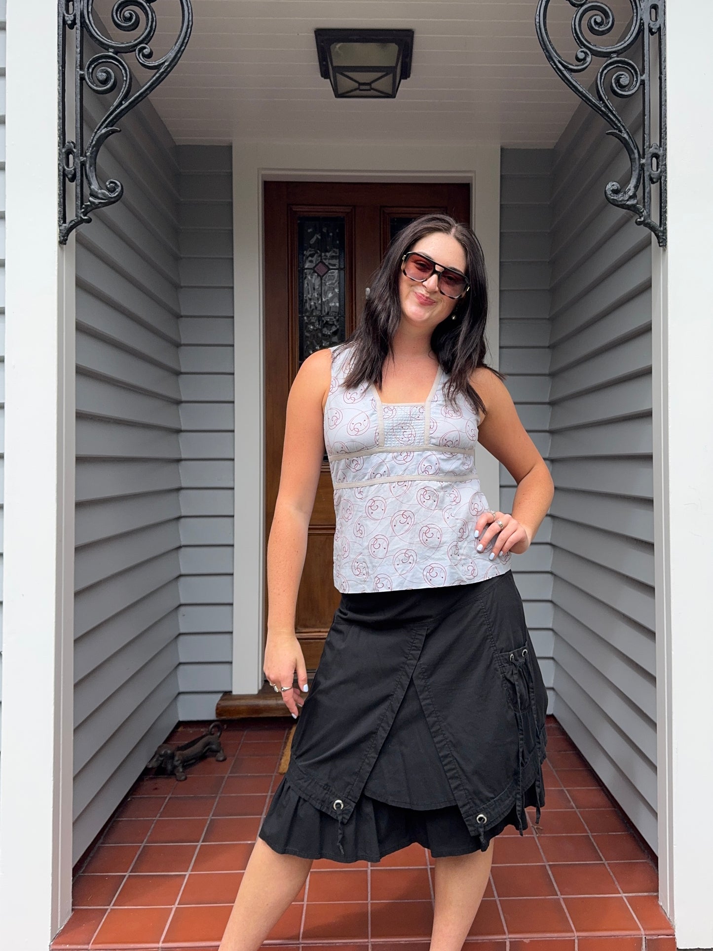 Blue & Red Patterned Blouse | Size 12