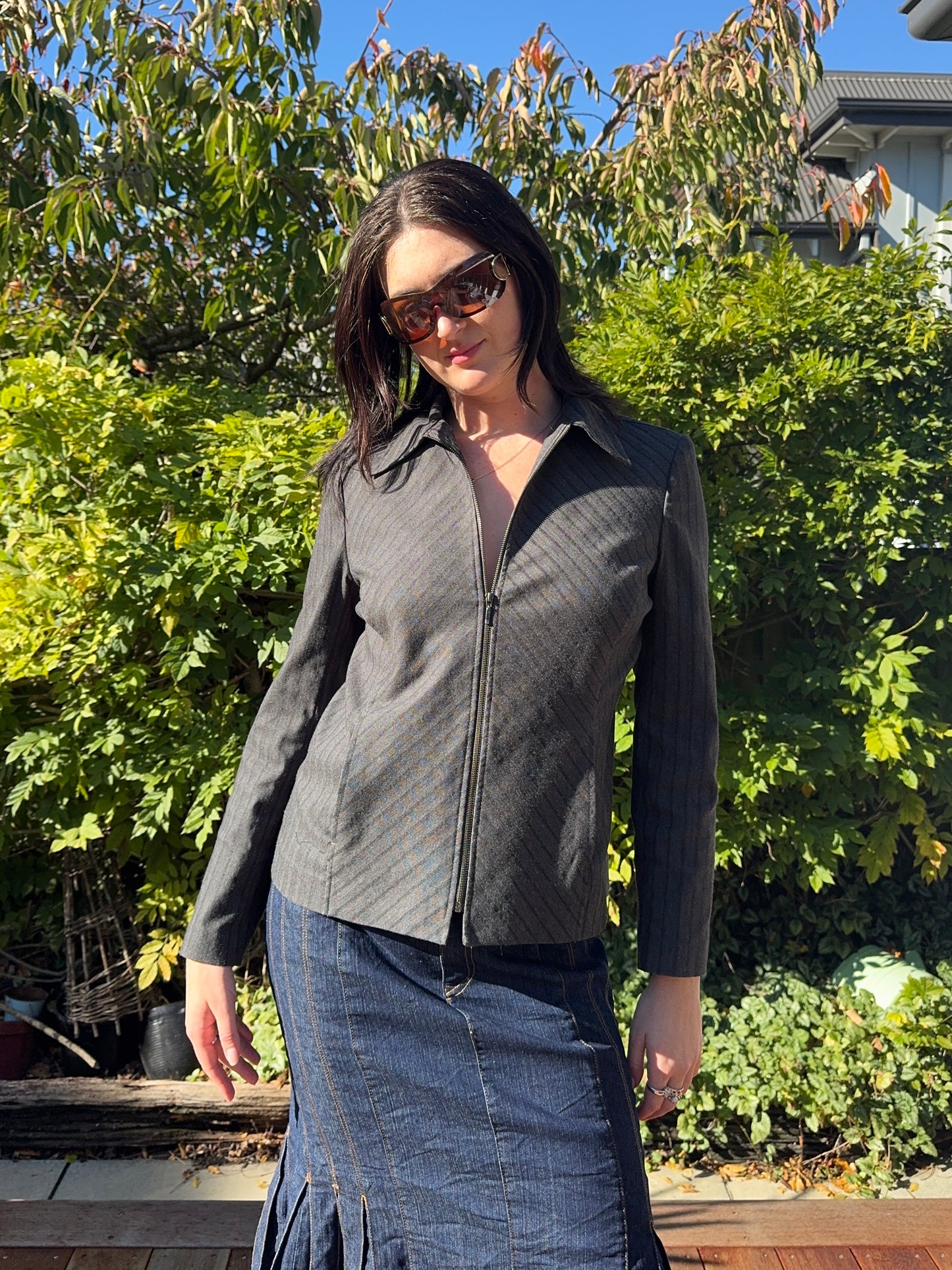 2000's Grey Pinstripe Jacket | Size 12/14