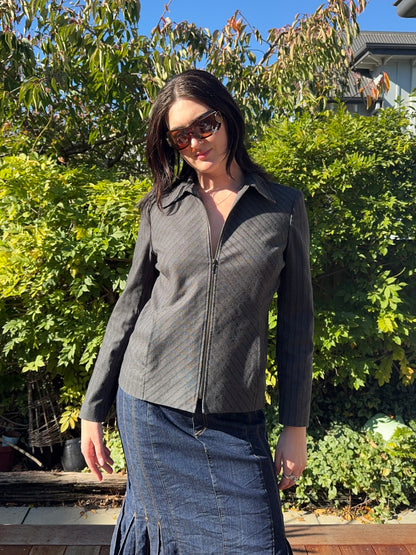 2000's Grey Pinstripe Jacket | Size 12/14