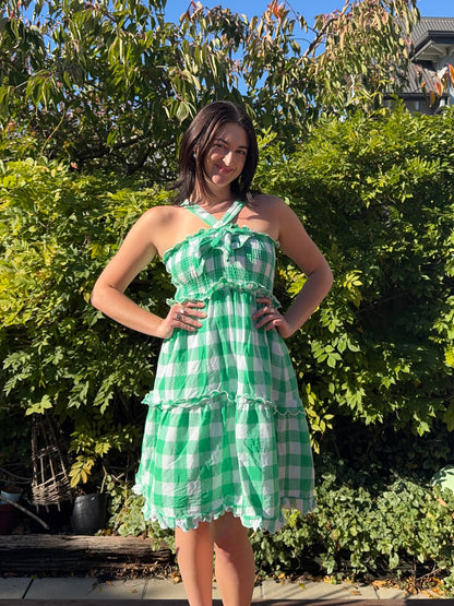 Green Checkered Midi Dress | Size 12