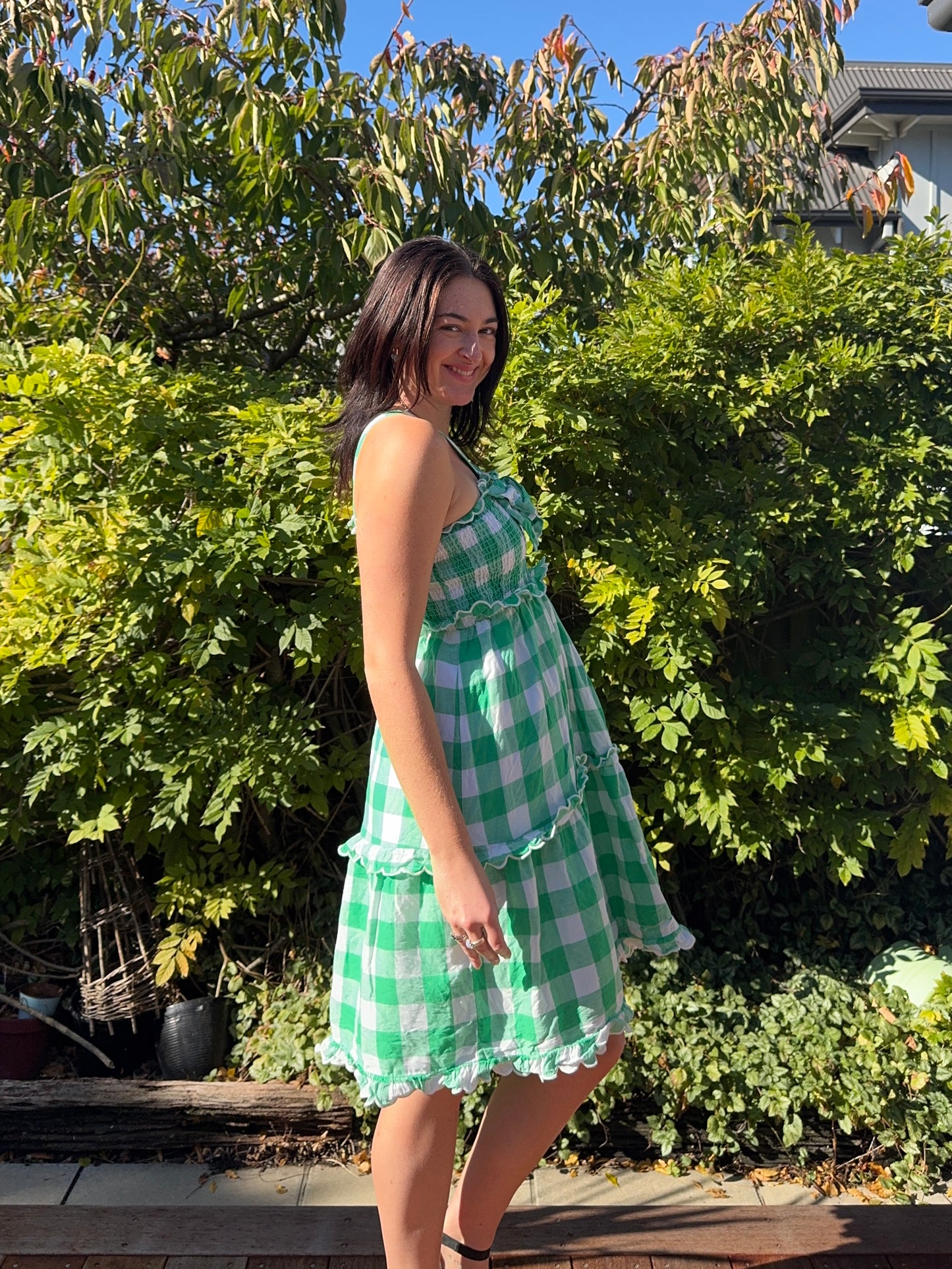 Green Checkered Midi Dress | Size 12
