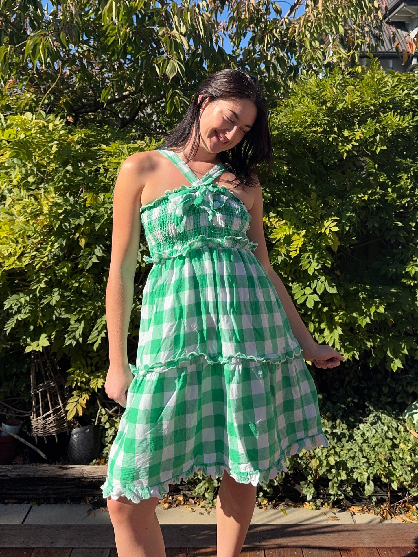 Green Checkered Midi Dress | Size 12