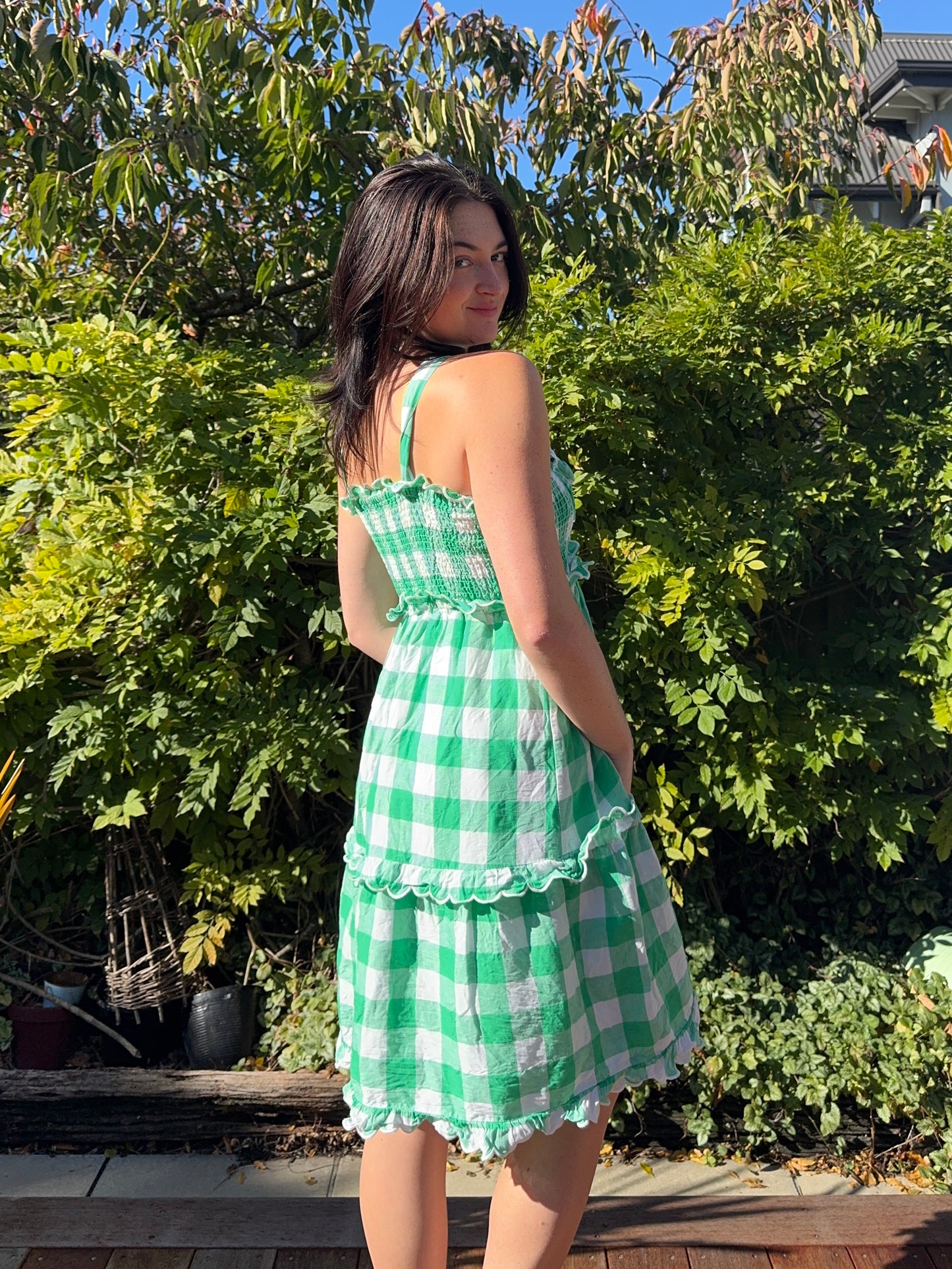 Green Checkered Midi Dress | Size 12