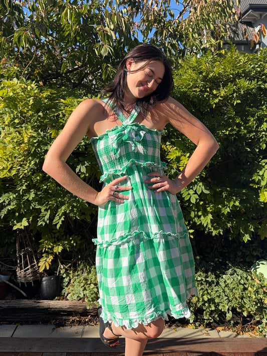 Green Checkered Midi Dress | Size 12