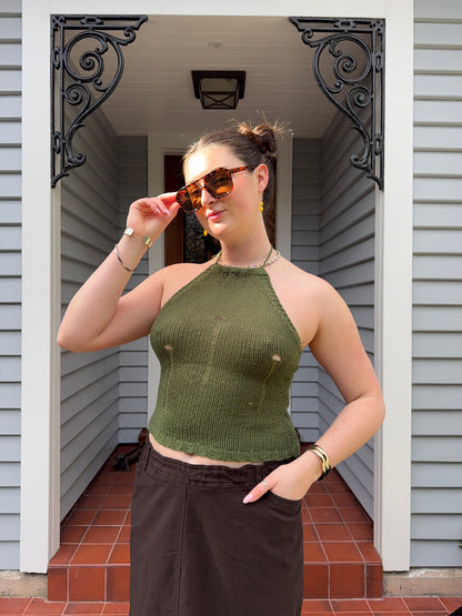 Green Crochet Halter Top | Size M