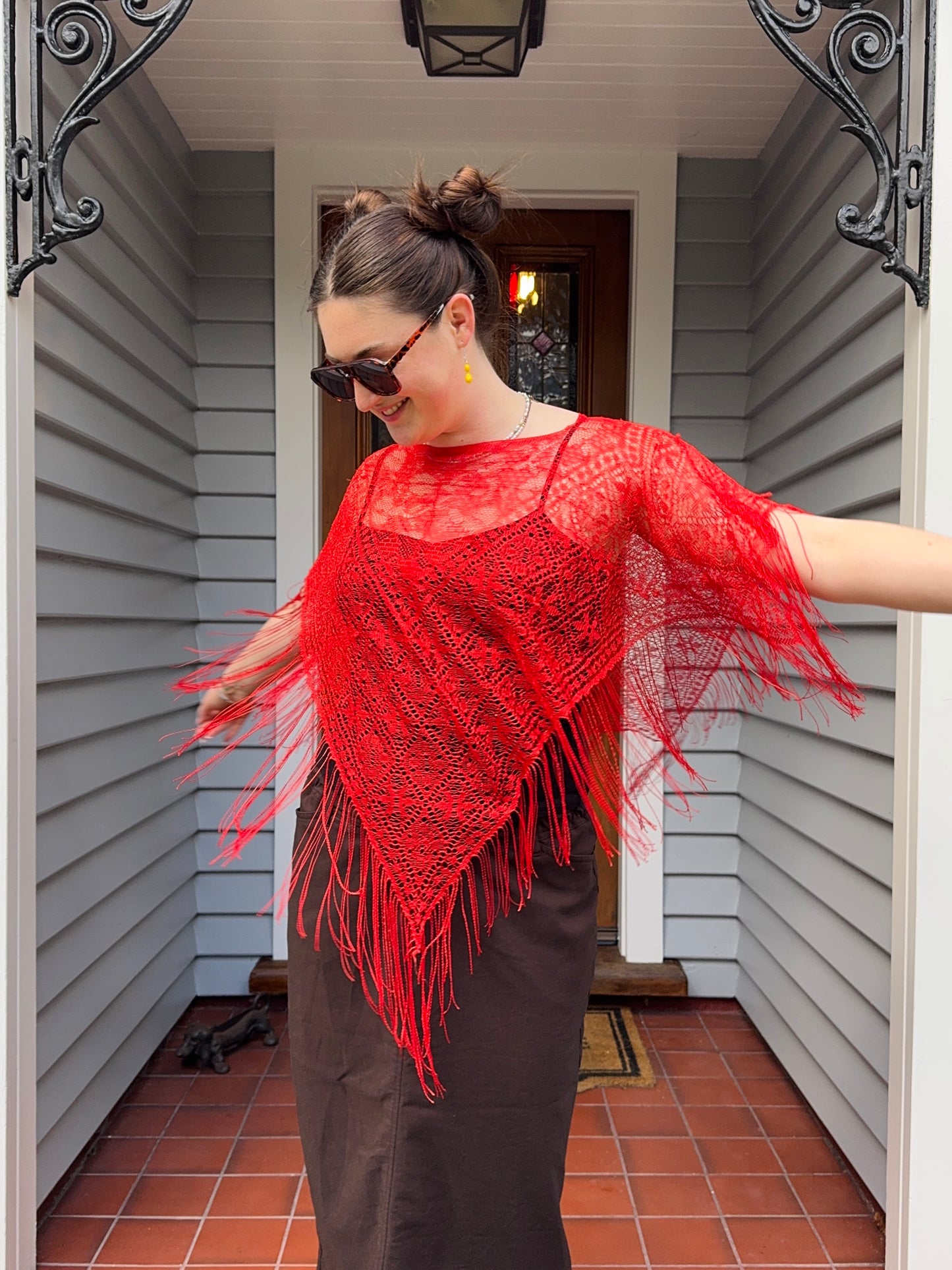 Red Sheer Poncho | OSFM