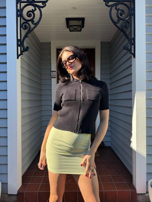 Vintage Ribbed Zip Up Top | Size 12