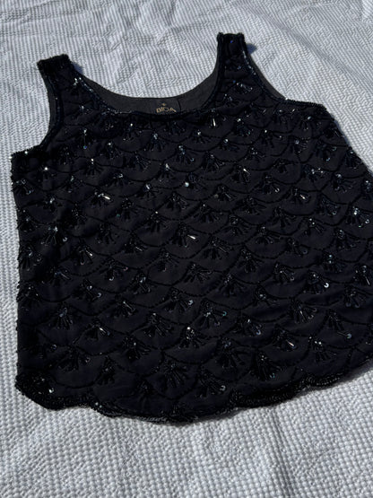 Black Beaded Singlet | Size 12