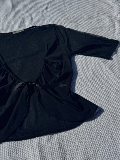 Black Sheer Tie-Up Top | Size M