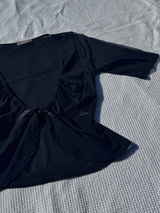Black Sheer Tie-Up Top | Size M