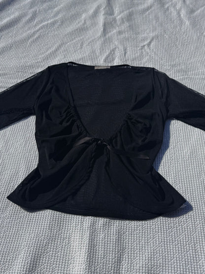 Black Sheer Tie-Up Top | Size M