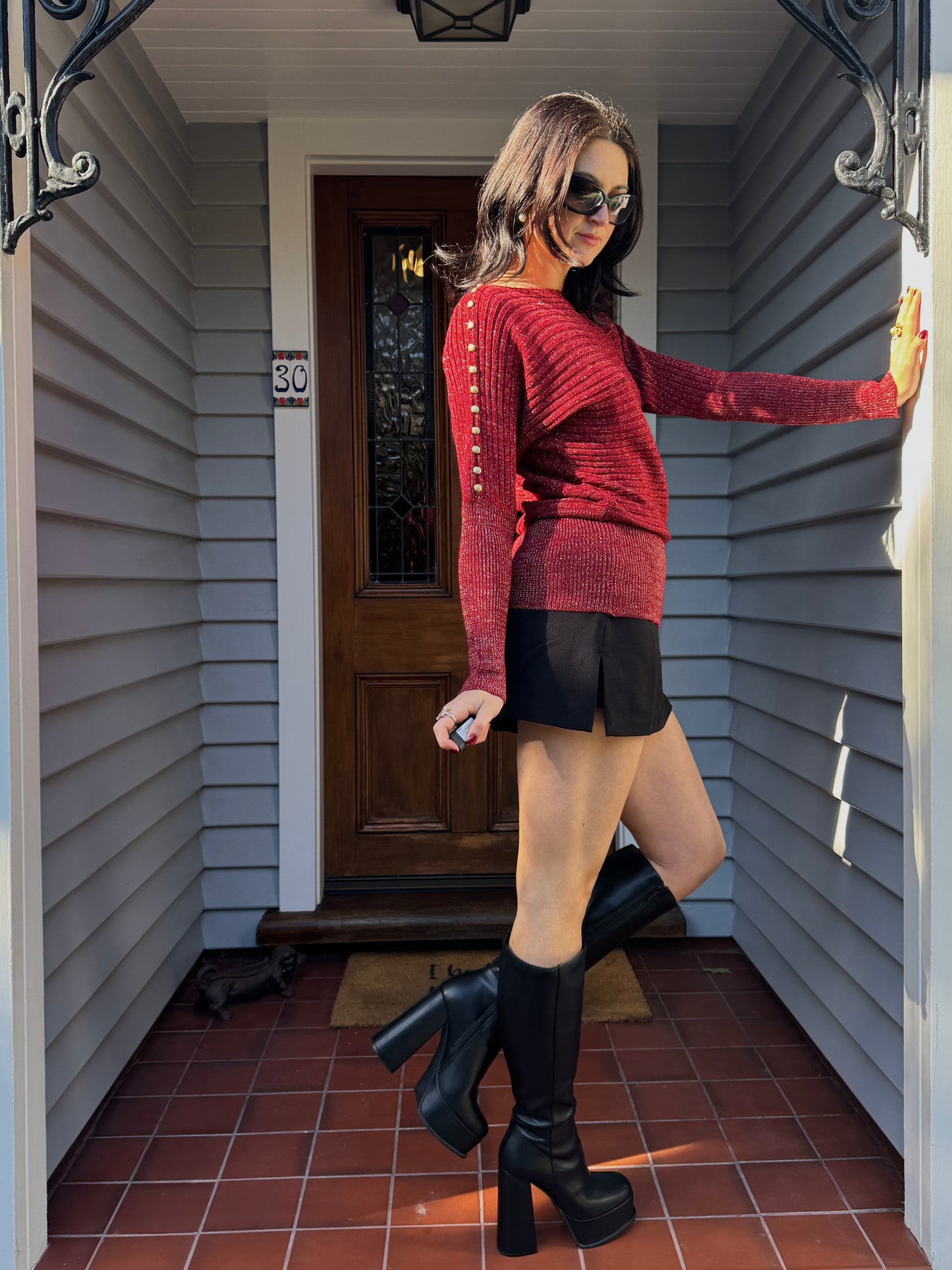 Y2K Sparkly Red Ribbed Sweater | Size 10