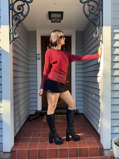 Y2K Sparkly Red Ribbed Sweater | Size 10