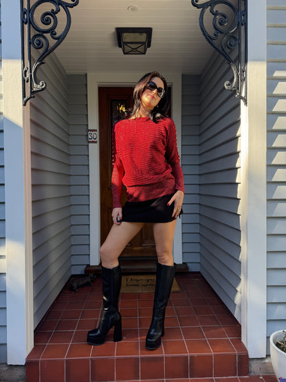 Y2K Sparkly Red Ribbed Sweater | Size 10