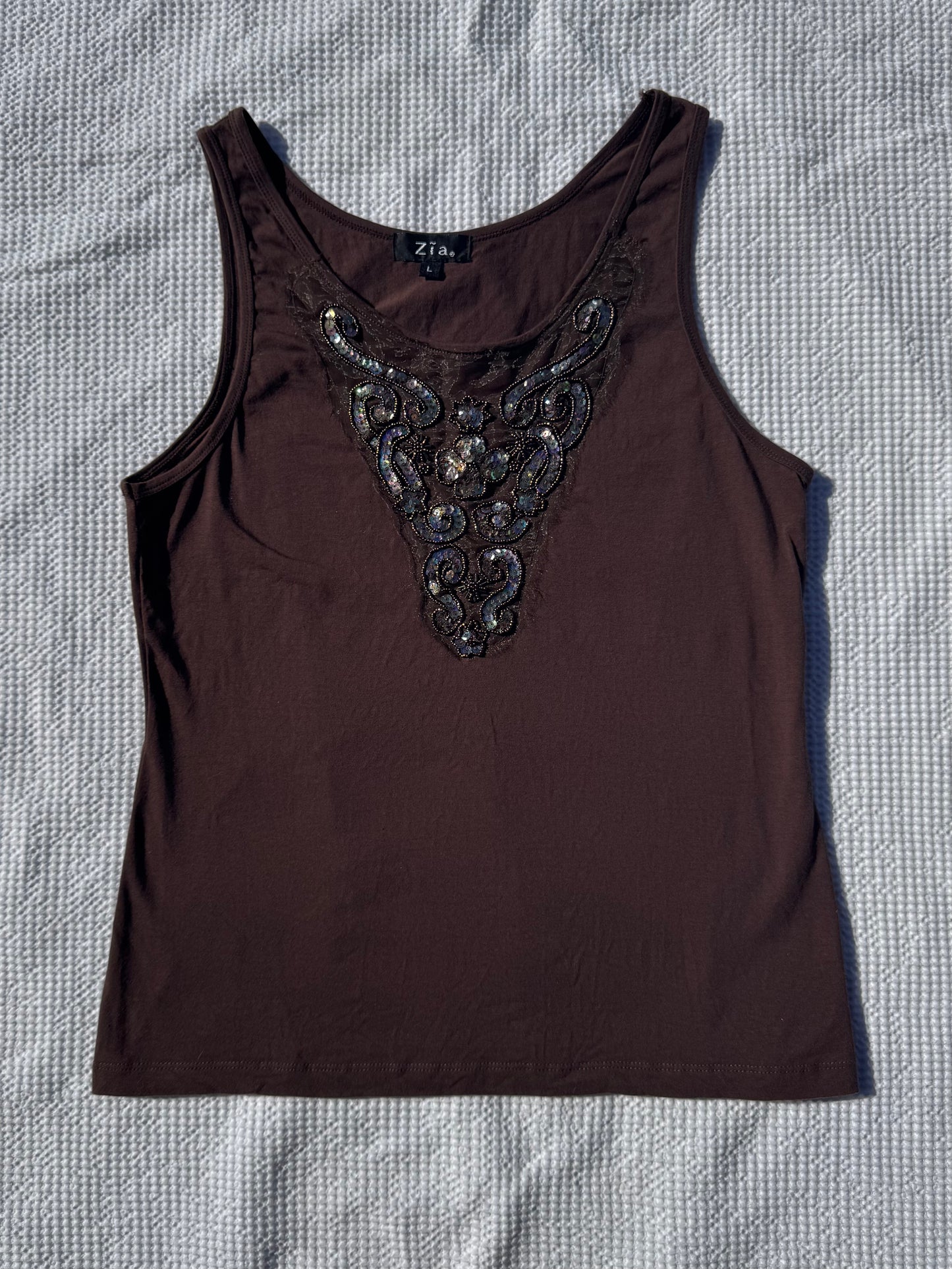 Brown Beaded Singlet | Size Large