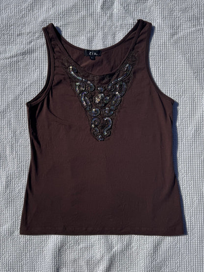Brown Beaded Singlet | Size Large