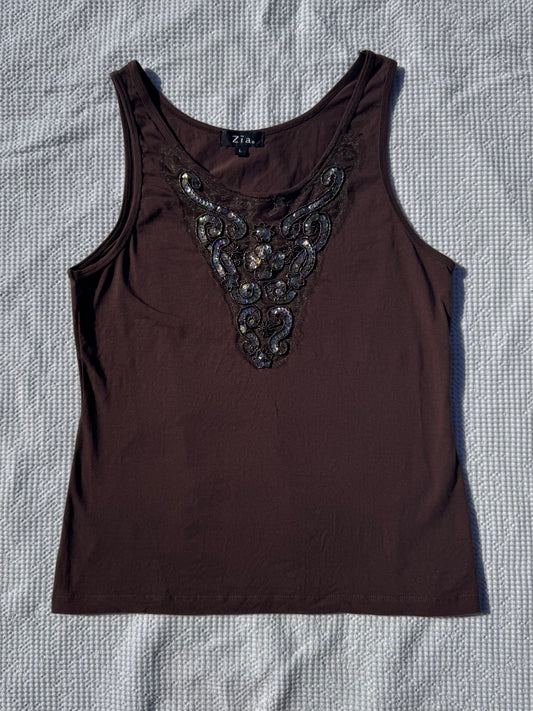 Brown Beaded Singlet | Size Large