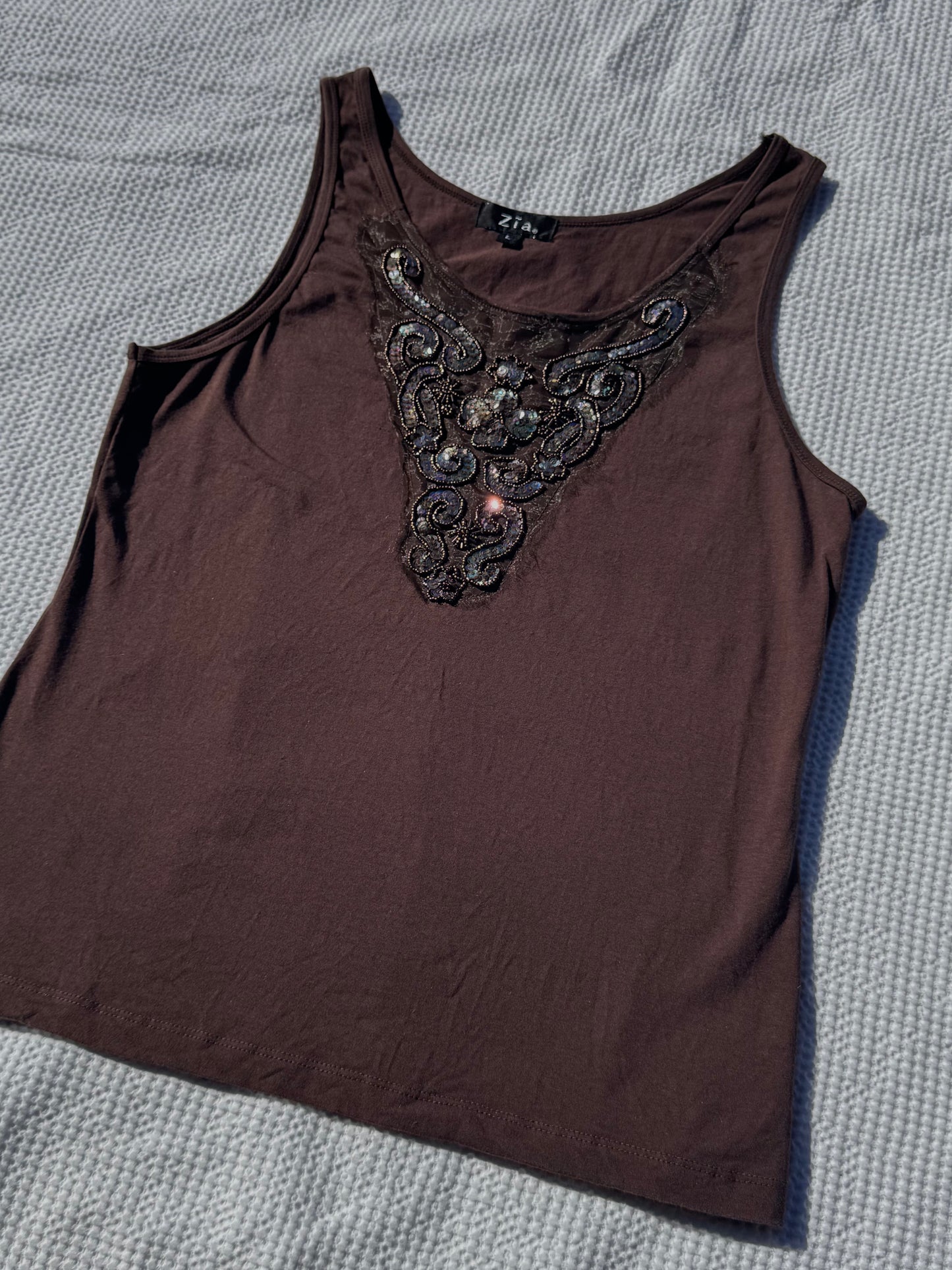 Brown Beaded Singlet | Size Large