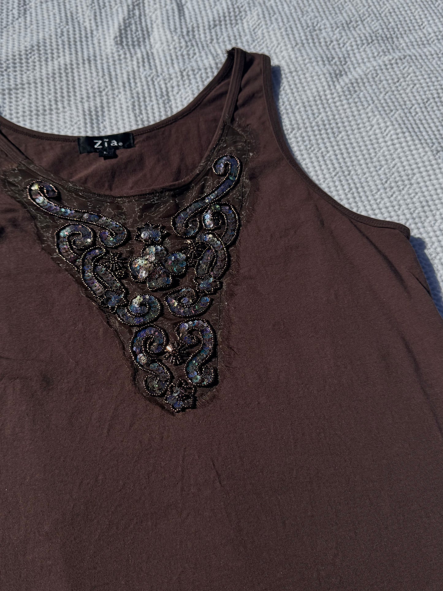 Brown Beaded Singlet | Size Large