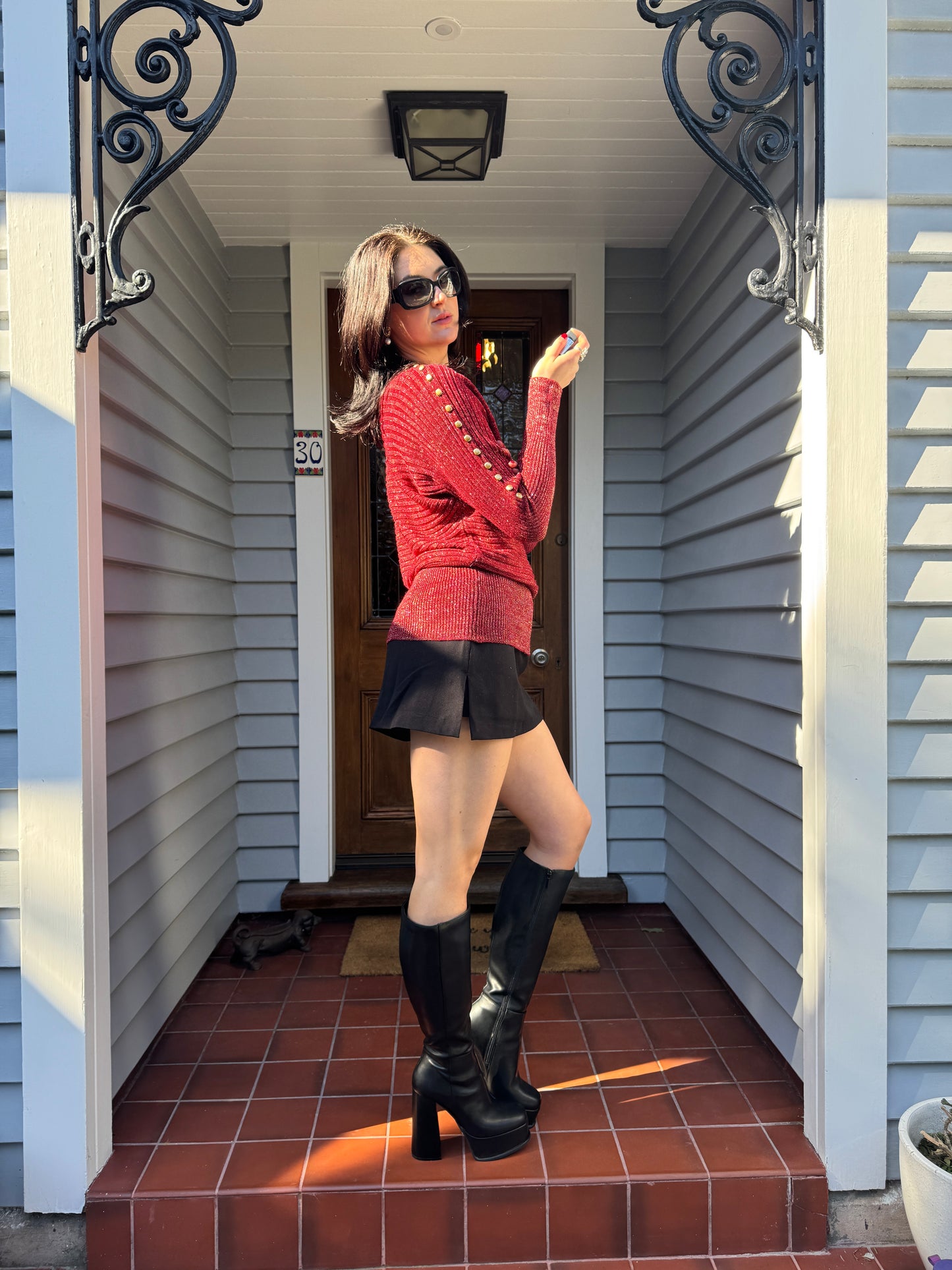 Y2K Sparkly Red Ribbed Sweater | Size 10