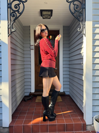 Y2K Sparkly Red Ribbed Sweater | Size 10