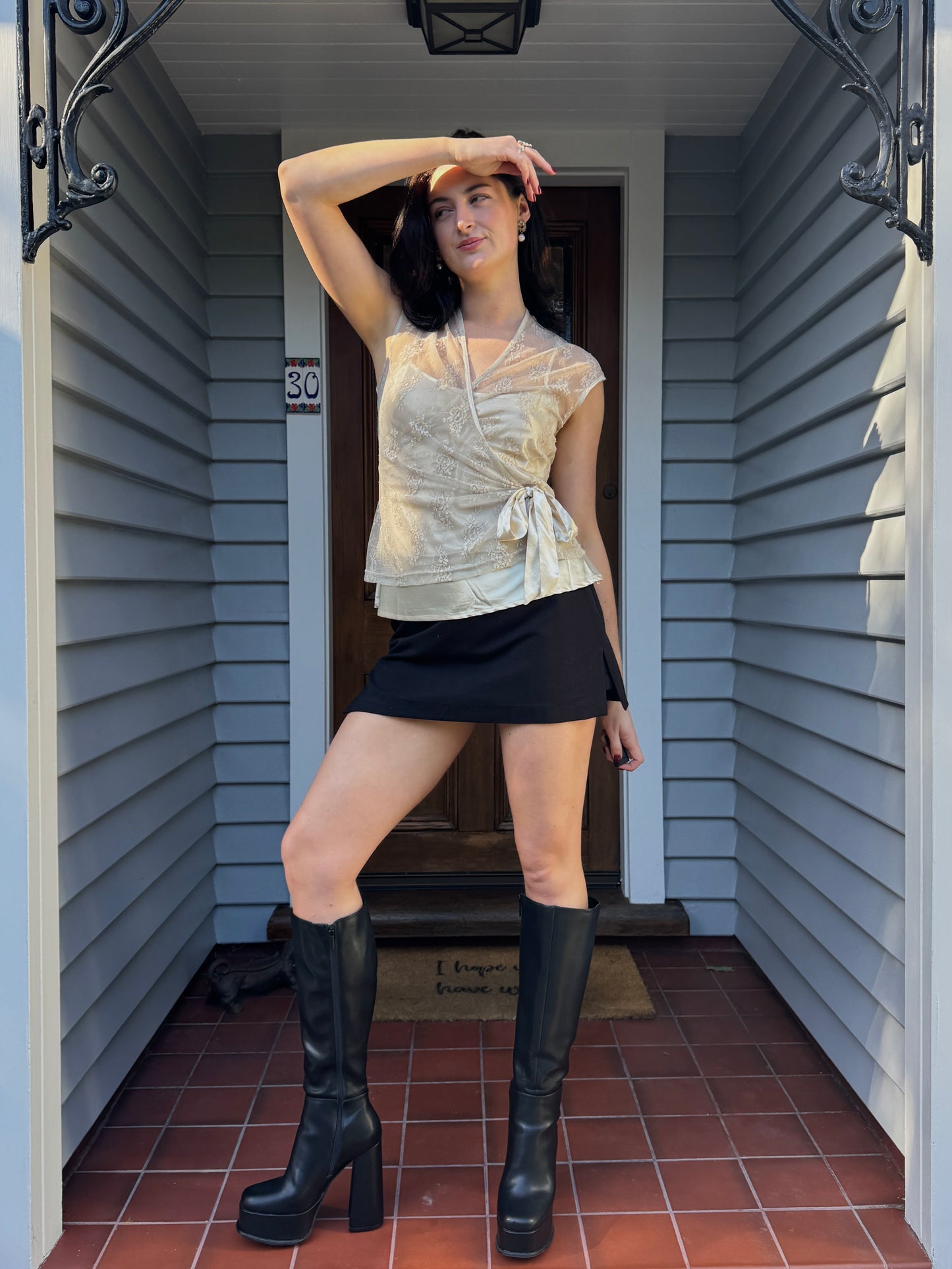 Y2K Cream & Gold Sequin Blouse | Size 10-12