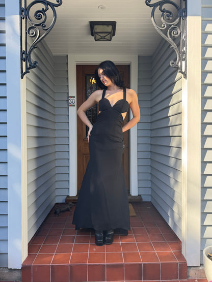 Vintage Black + Gold Maxi Dress | Size 10