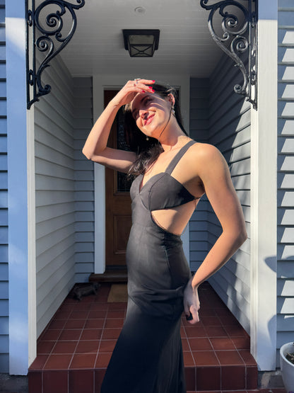 Vintage Black + Gold Maxi Dress | Size 10
