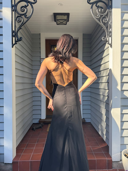Vintage Black + Gold Maxi Dress | Size 10
