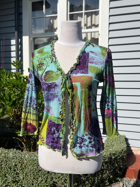 Funky Patterned Tie-Front Top | Size 8