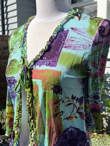 Funky Patterned Tie-Front Top | Size 8