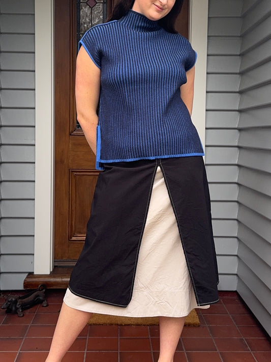 Blue Striped Turtleneck Top | Size Small