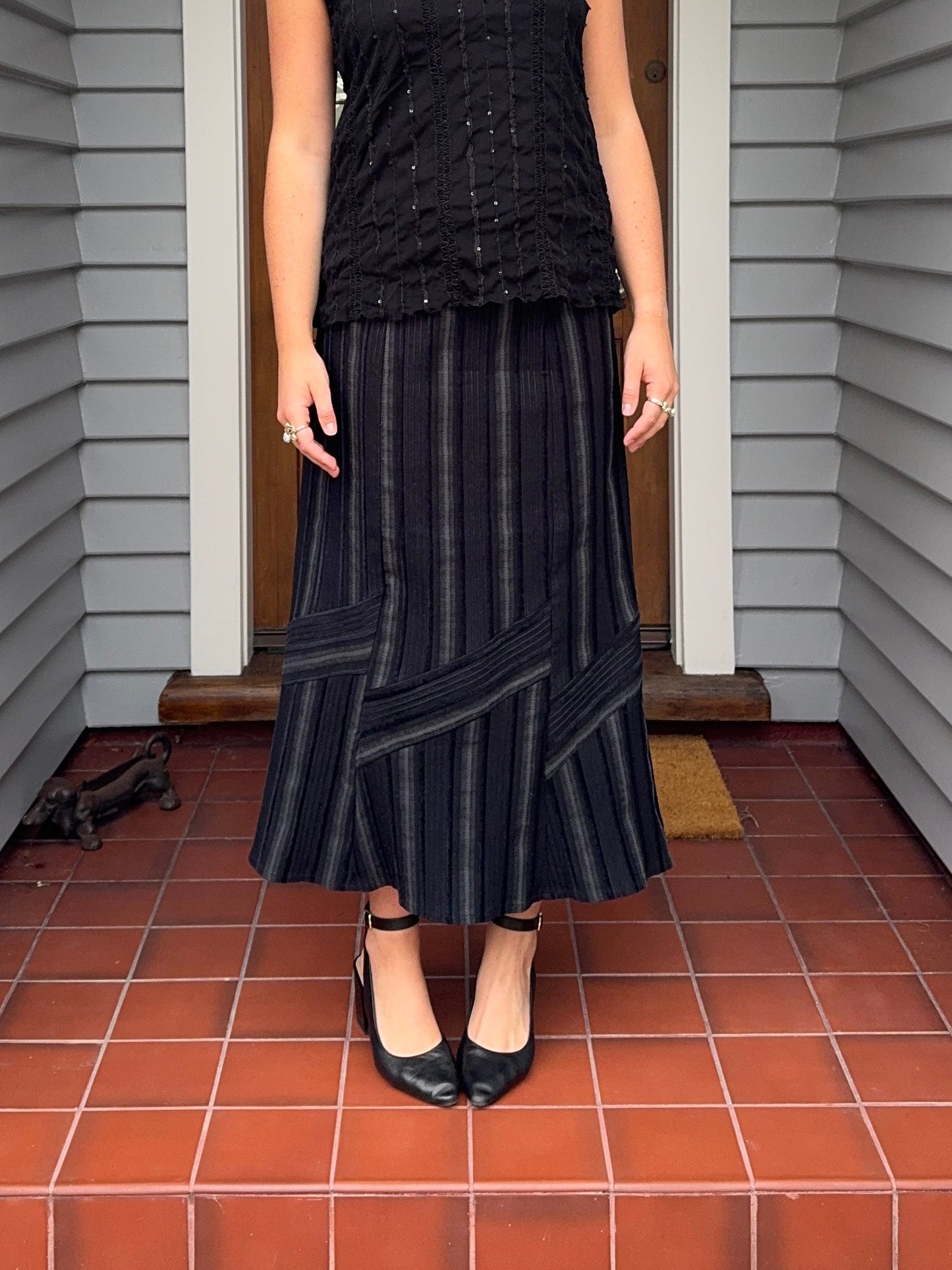 Velvet Denim Striped Maxi Skirt | Size 3XL