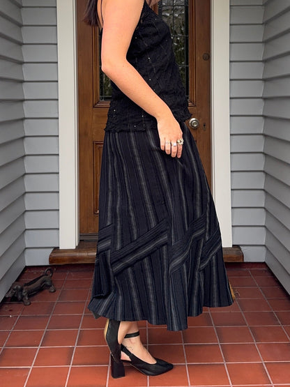 Velvet Denim Striped Maxi Skirt | Size 3XL