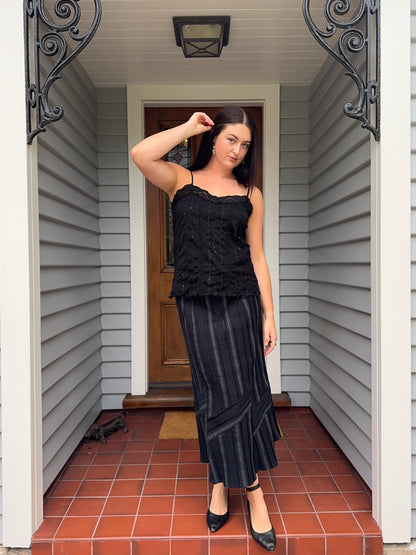 Velvet Denim Striped Maxi Skirt | Size 3XL