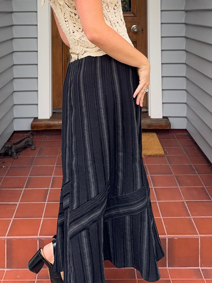 Velvet Denim Striped Maxi Skirt | Size 3XL