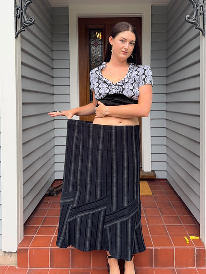 Velvet Denim Striped Maxi Skirt | Size 3XL