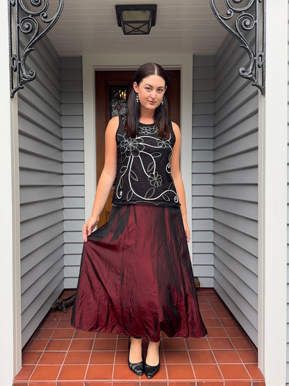 Red Iridescent Maxi Skirt | Size 10