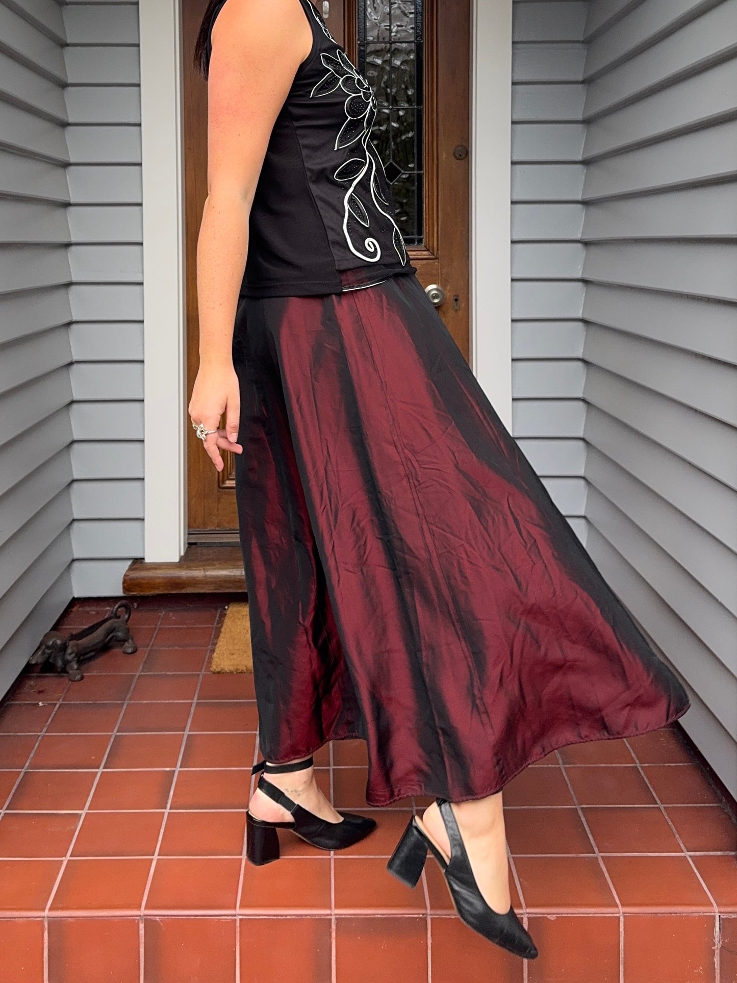 Red Iridescent Maxi Skirt | Size 10