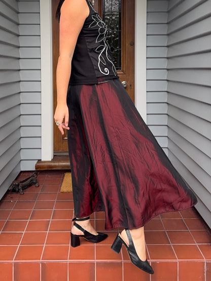Red Iridescent Maxi Skirt | Size 10