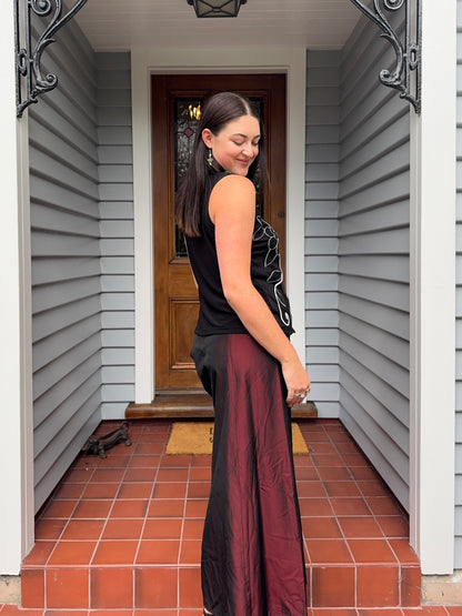 Red Iridescent Maxi Skirt | Size 10