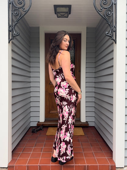Burgundy Floral Maxi Dress | Size 12-16