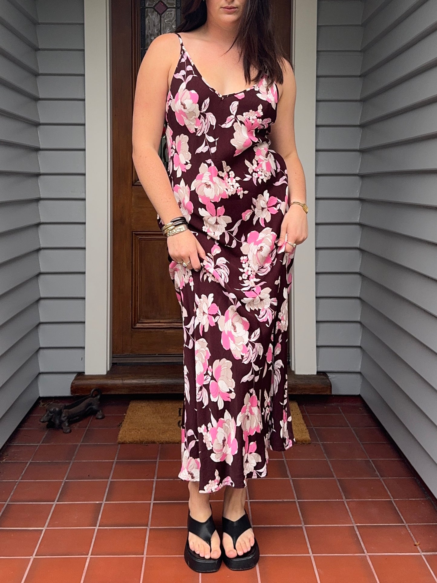 Burgundy Floral Maxi Dress | Size 12-16
