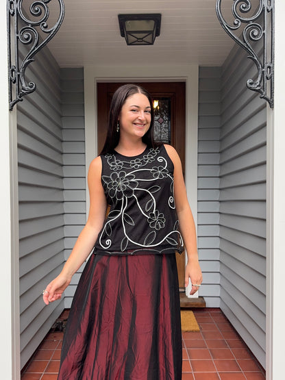 Black Floral Mesh Top With Beading | Size 12-16