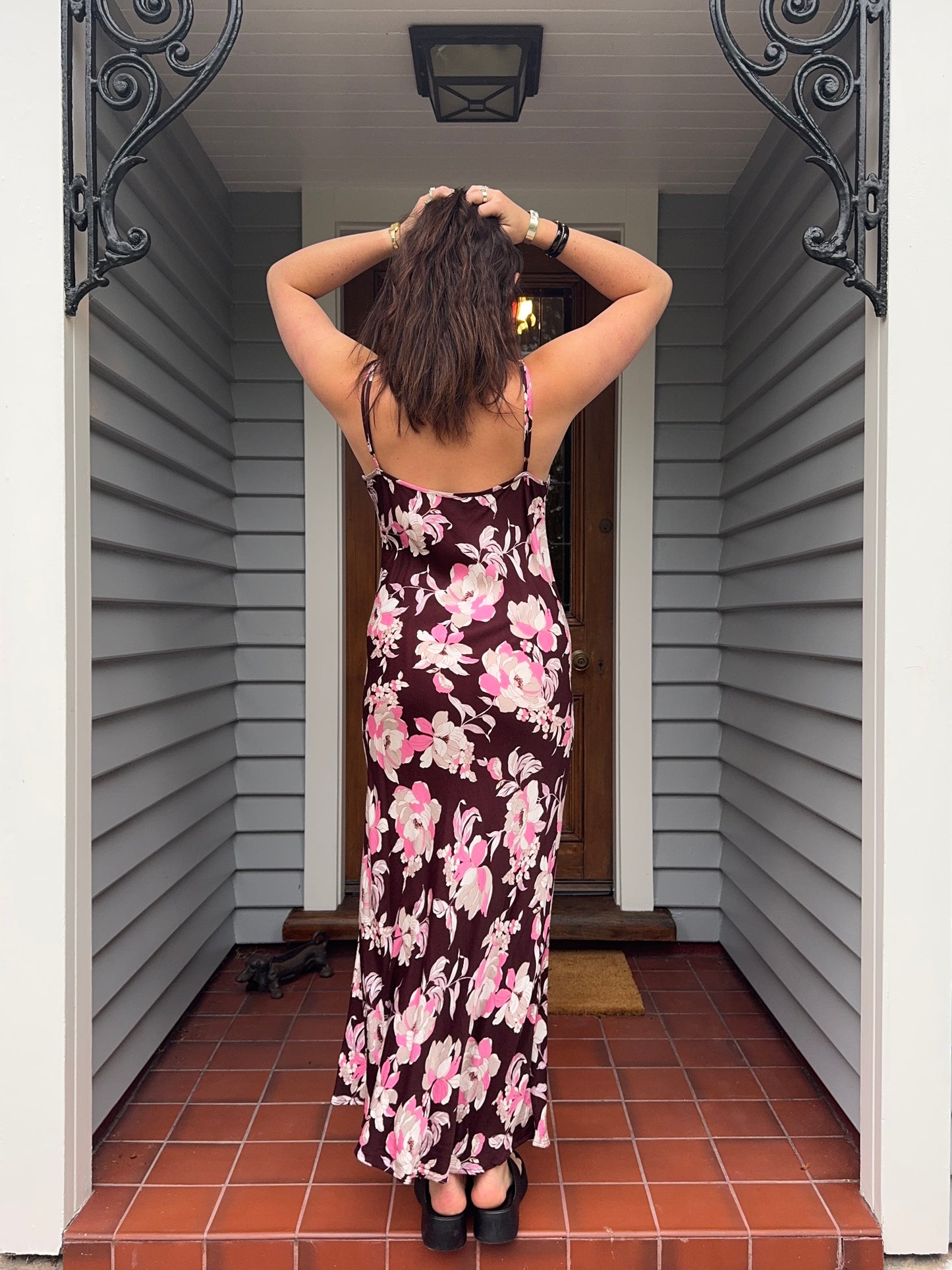 Burgundy Floral Maxi Dress | Size 12-16