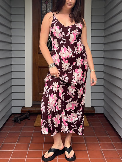 Burgundy Floral Maxi Dress | Size 12-16
